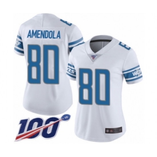Women's Detroit Lions 80 Danny Amendola White Vapor Untouchable Limited Player 100th Season Football Jersey