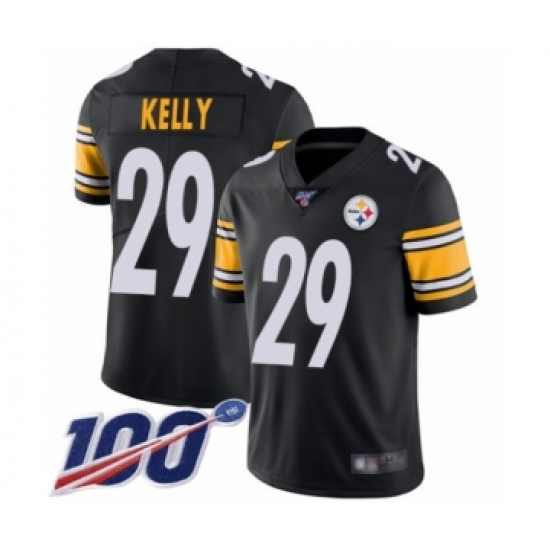 Men's Pittsburgh Steelers 29 Kam Kelly Black Team Color Vapor Untouchable Limited Player 100th Season Football Jersey