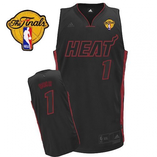 Men's Adidas Miami Heat 1 Chris Bosh Swingman Black Black/Red No. Finals Patch NBA Jersey