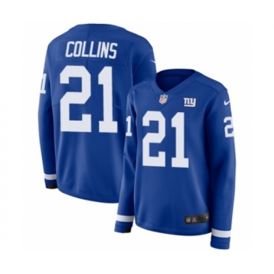 Women's Nike New York Giants 21 Landon Collins Limited Royal Blue Therma Long Sleeve NFL Jersey