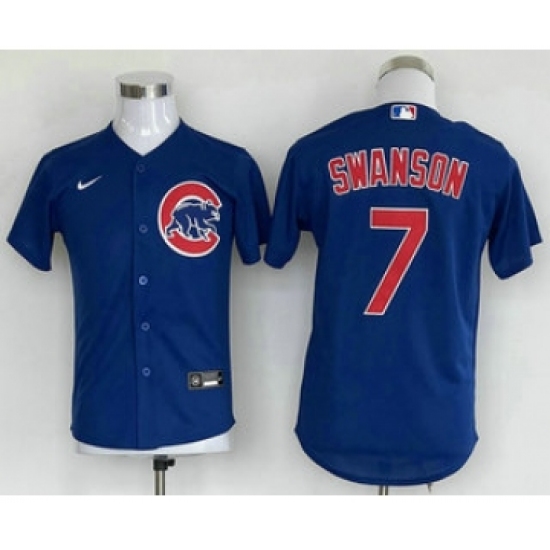 Youth Chicago Cubs 7 Dansby Swanson Blue Stitched MLB Cool Base Nike Jersey