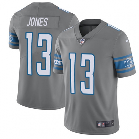 Men's Nike Detroit Lions 13 T.J. Jones Limited Steel Rush Vapor Untouchable NFL Jersey