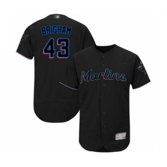 Men's Miami Marlins 43 Jeff Brigham Black Alternate Flex Base Authentic Collection Baseball Player Jersey