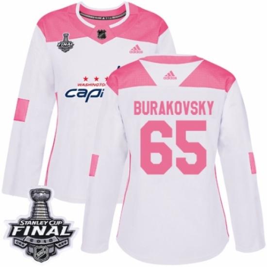 Women's Adidas Washington Capitals 65 Andre Burakovsky Authentic White/Pink Fashion 2018 Stanley Cup Final NHL Jersey