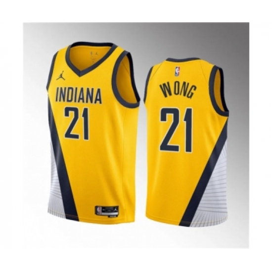 Men's Indiana Pacers 21 Isaiah Wong Yellow 2023 Draft Statement Edition Stitched Basketball Jersey