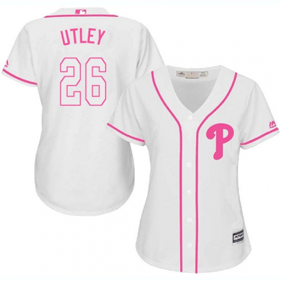 Women's Majestic Philadelphia Phillies 26 Chase Utley Replica White Fashion Cool Base MLB Jersey