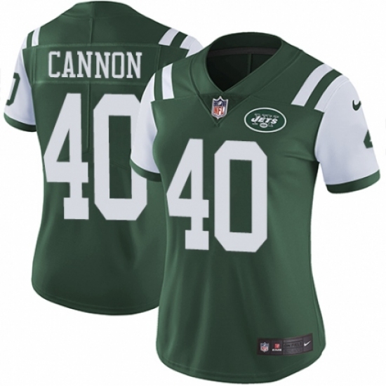 Women's Nike New York Jets 40 Trenton Cannon Green Team Color Vapor Untouchable Elite Player NFL Jersey