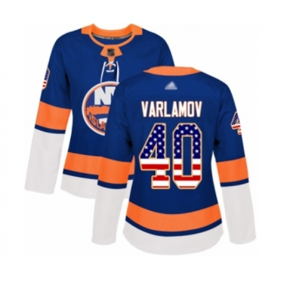 Women's New York Islanders 40 Semyon Varlamov Authentic Royal Blue USA Flag Fashion Hockey Jersey