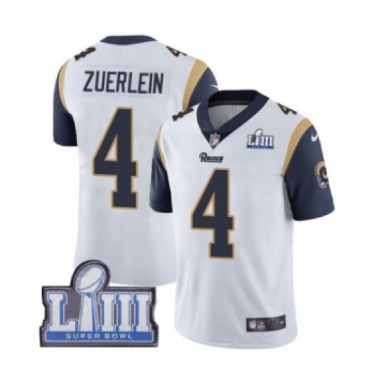 Men's Nike Los Angeles Rams 4 Greg Zuerlein White Vapor Untouchable Limited Player Super Bowl LIII Bound NFL Jersey