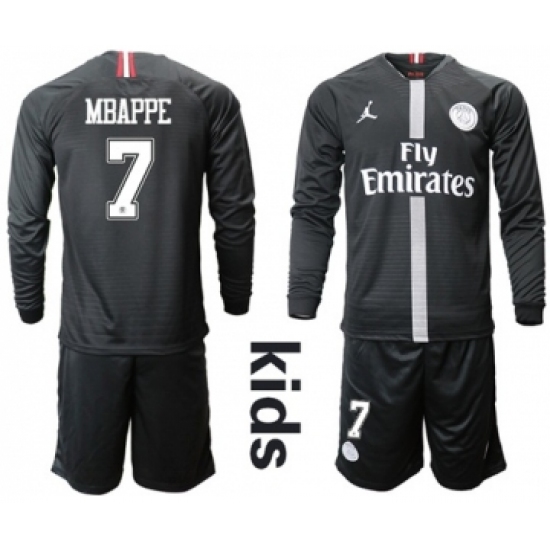 Paris Saint-Germain 7 Mbappe Jordan Home Long Sleeves Kid Soccer Club Jersey