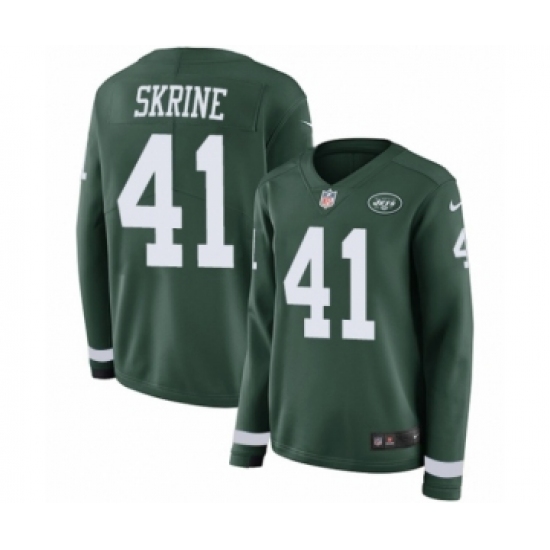 Women's Nike New York Jets 41 Buster Skrine Limited Green Therma Long Sleeve NFL Jersey