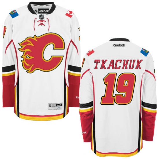 Men's Reebok Calgary Flames 19 Matthew Tkachuk Authentic White Away NHL Jersey