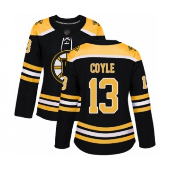 Women's Boston Bruins 13 Charlie Coyle Authentic Black Home Hockey Jersey