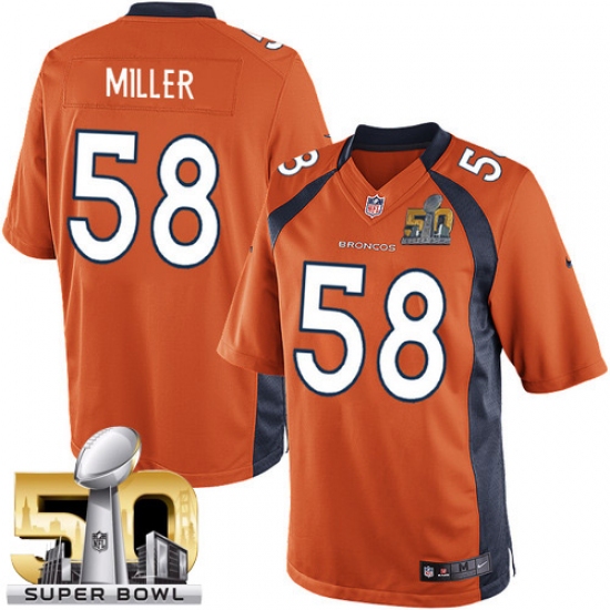 Men's Nike Denver Broncos 58 Von Miller Limited Orange Team Color Super Bowl 50 Bound NFL Jersey