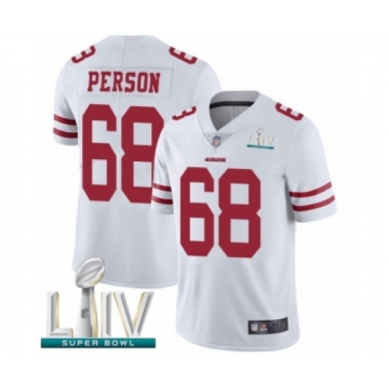 Men's San Francisco 49ers 68 Mike Person White Vapor Untouchable Limited Player Super Bowl LIV Bound Football Jersey