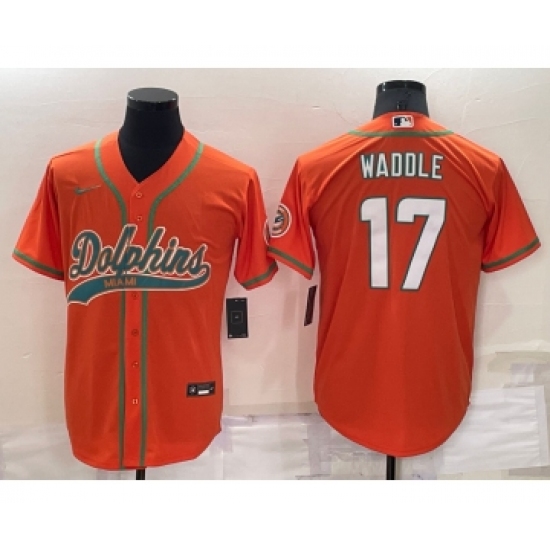 Men's Miami Dolphins 17 Jaylen Waddle Orange Stitched Cool Base Nike Baseball Jersey