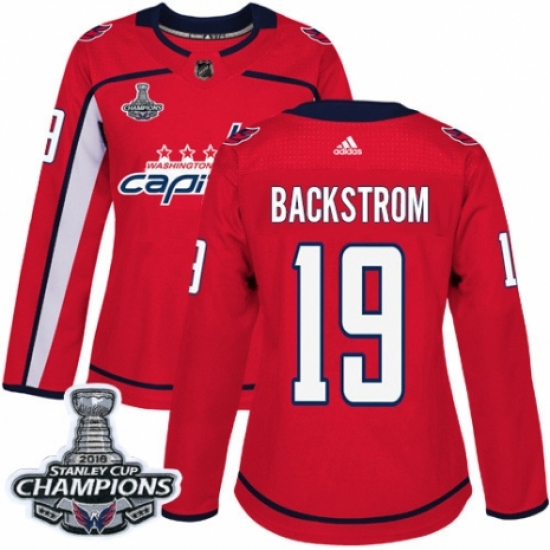 Women's Adidas Washington Capitals 19 Nicklas Backstrom Authentic Red Home 2018 Stanley Cup Final Champions NHL Jersey