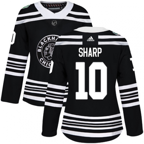 Women's Adidas Chicago Blackhawks 10 Patrick Sharp Authentic Black 2019 Winter Classic NHL Jersey