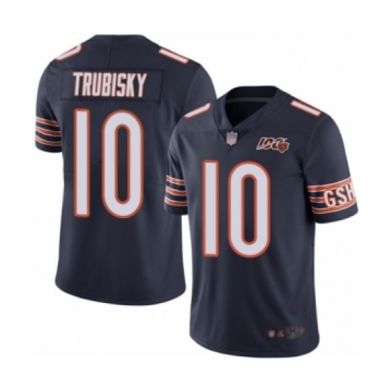 Men's Chicago Bears 10 Mitchell Trubisky Navy Blue Team Color 100th Season Limited Football Jersey