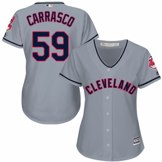 Women's Majestic Cleveland Indians 59 Carlos Carrasco Replica Grey Road Cool Base MLB Jersey