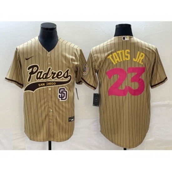 Men's San Diego Padres 23 Fernando Tatis Jr Tan NEW 2023 City Connect Cool Base Stitched Jersey 1