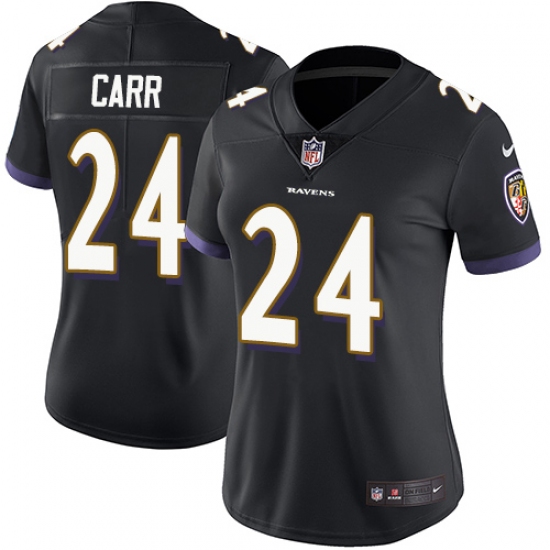 Women's Nike Baltimore Ravens 24 Brandon Carr Black Alternate Vapor Untouchable Limited Player NFL Jersey