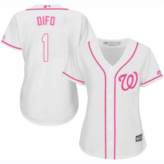 Women's Majestic Washington Nationals 1 Wilmer Difo Authentic White Fashion Cool Base MLB Jersey