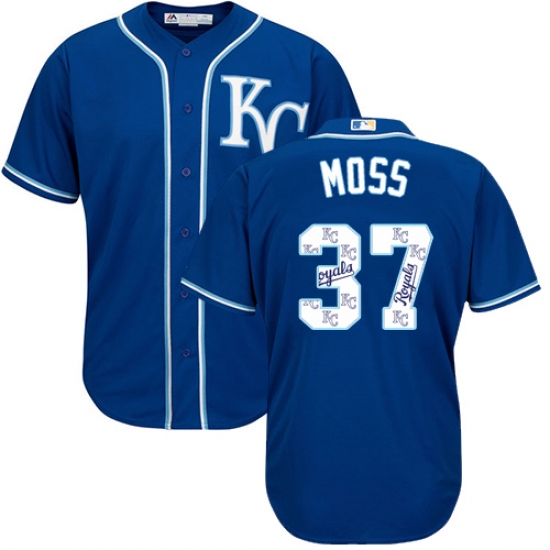 Men's Majestic Kansas City Royals 37 Brandon Moss Blue Authentic Blue Team Logo Fashion Cool Base MLB Jersey