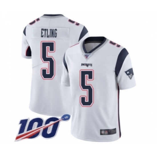 Men's New England Patriots 5 Danny Etling White Vapor Untouchable Limited Player 100th Season Football Jersey