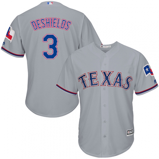 Men's Majestic Texas Rangers 3 Delino DeShields Replica Grey Road Cool Base MLB Jersey