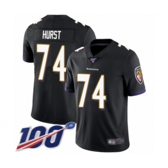 Men's Baltimore Ravens 74 James Hurst Black Alternate Vapor Untouchable Limited Player 100th Season Football Jersey