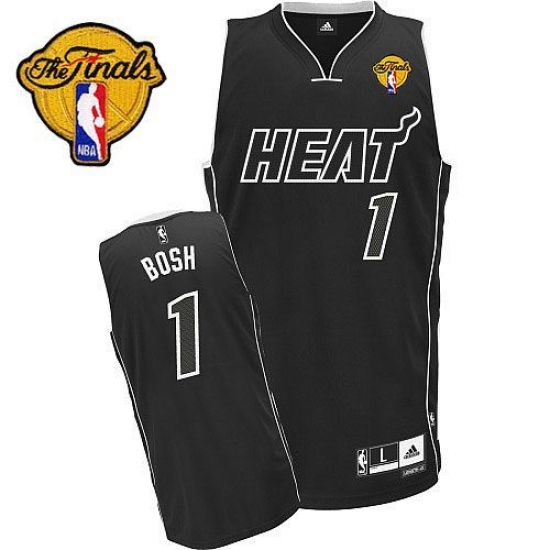 Men's Adidas Miami Heat 1 Chris Bosh Authentic Black Shadow Finals Patch NBA Jersey