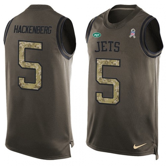 Men's Nike New York Jets 5 Christian Hackenberg Limited Green Salute to Service Tank Top NFL Jersey