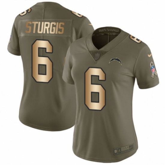 Women's Nike Los Angeles Chargers 6 Caleb Sturgis Limited Olive/Gold 2017 Salute to Service NFL Jersey