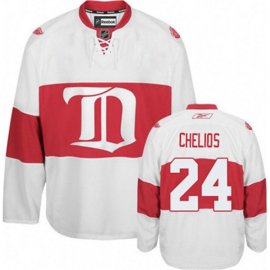 Men's Reebok Detroit Red Wings 24 Chris Chelios Premier White Third NHL Jersey