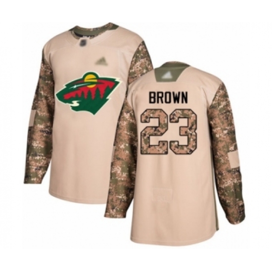 Youth Minnesota Wild 23 J.T. Brown Authentic Camo Veterans Day Practice Hockey Jersey