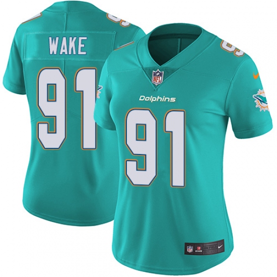 Women's Nike Miami Dolphins 91 Cameron Wake Aqua Green Team Color Vapor Untouchable Limited Player NFL Jersey