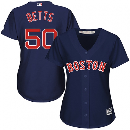 Women's Majestic Boston Red Sox 50 Mookie Betts Replica Navy Blue Alternate Road MLB Jersey