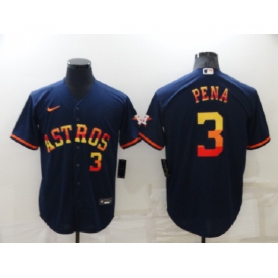 Men's Houston Astros 3 Jeremy Pena Number Navy Blue Rainbow Stitched MLB Cool Base Nike Jersey