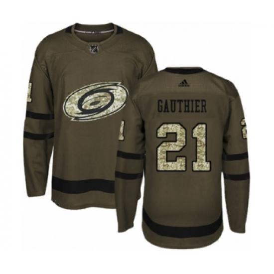 Youth Adidas Carolina Hurricanes 21 Julien Gauthier Authentic Green Salute to Service NHL Jersey