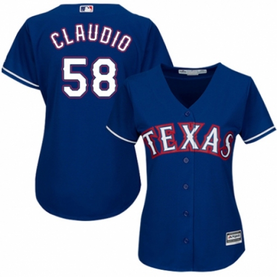 Women's Majestic Texas Rangers 58 Alex Claudio Authentic Royal Blue Alternate 2 Cool Base MLB Jersey