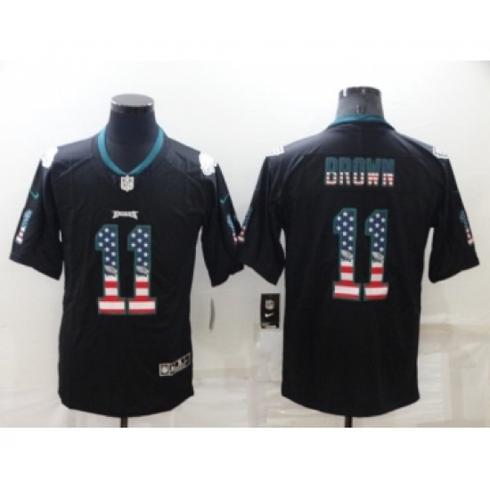 Men's Philadelphia Eagles 11 A. J. Brown Black USA Flag Color Rush Limited Stitched Jersey