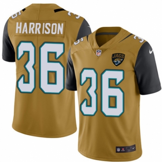 Men's Nike Jacksonville Jaguars 36 Ronnie Harrison Limited Gold Rush Vapor Untouchable NFL Jersey