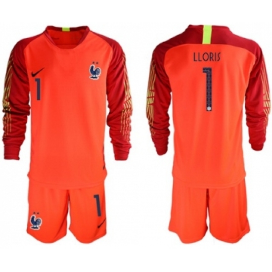 France 1 LLORIS Red Goalkeeper Long Sleeves Soccer Country Jersey