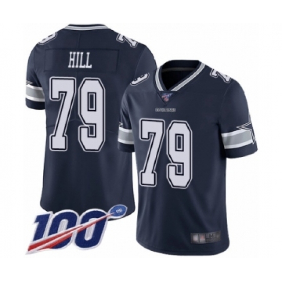 Men's Dallas Cowboys 79 Trysten Hill Navy Blue Team Color Vapor Untouchable Limited Player 100th Season Football Jersey