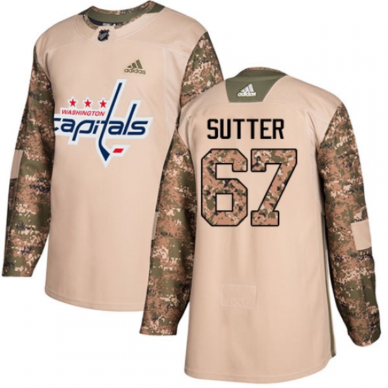 Youth Adidas Washington Capitals 67 Riley Sutter Authentic Camo Veterans Day Practice NHL Jersey