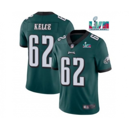Men's Philadelphia Eagles 62 Jason Kelce Green Super Bowl LVII Patch Vapor Untouchable Limited Stitched Jersey