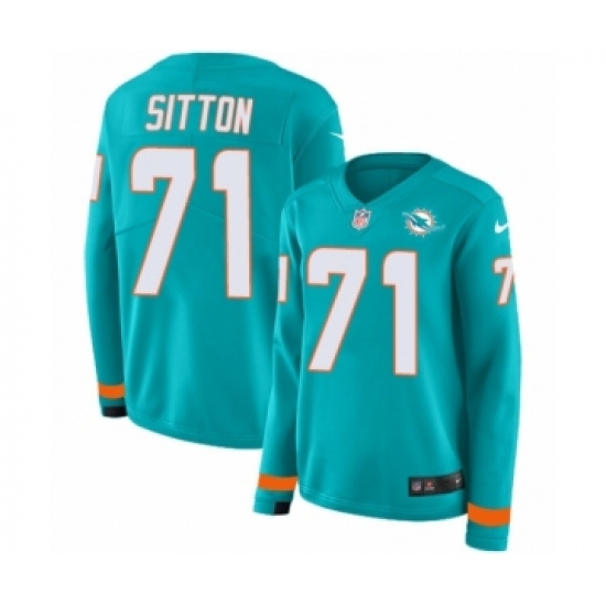 Women's Nike Miami Dolphins 71 Josh Sitton Limited Aqua Therma Long Sleeve NFL Jersey