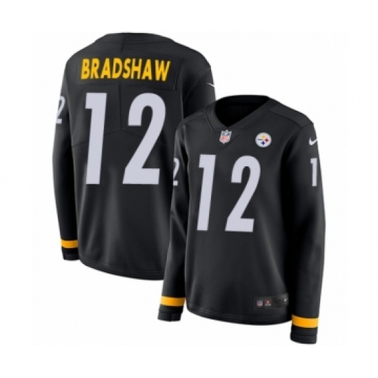 Women's Nike Pittsburgh Steelers 12 Terry Bradshaw Limited Black Therma Long Sleeve NFL Jersey