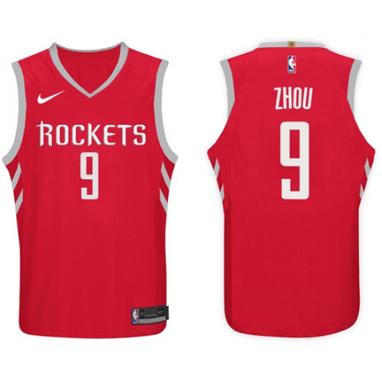 Nike NBA Houston Rockets 9 Zhou Qi Jersey 2017-18 New Season Red Jersey